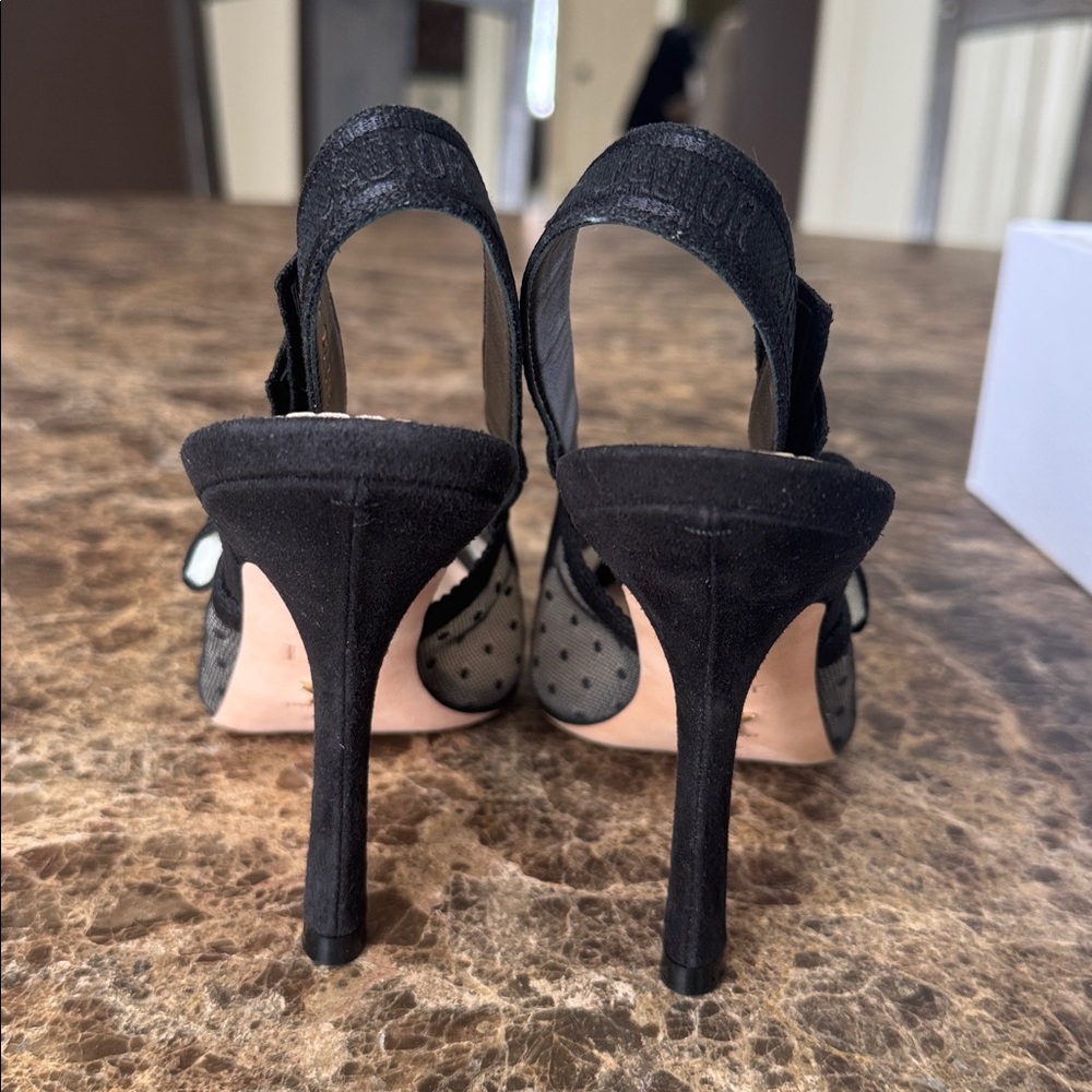 Dior j’adior christian Dior black plumetis mesh pump classic logo strap sz 39.5 - Picture 6 of 12